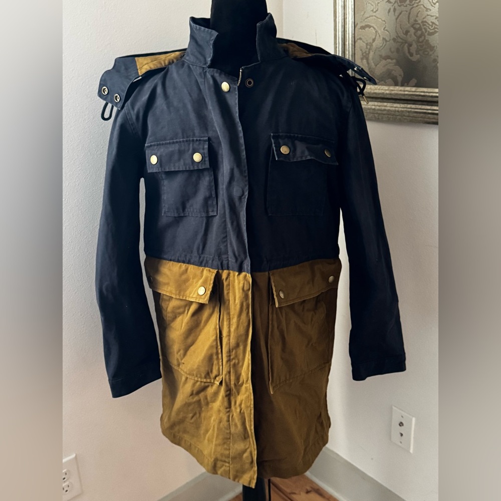 J.Crew Color Block Waxed Cotton‎ Field Jacket Size XS Detachable hoodie women’s - Picture 3 of 14